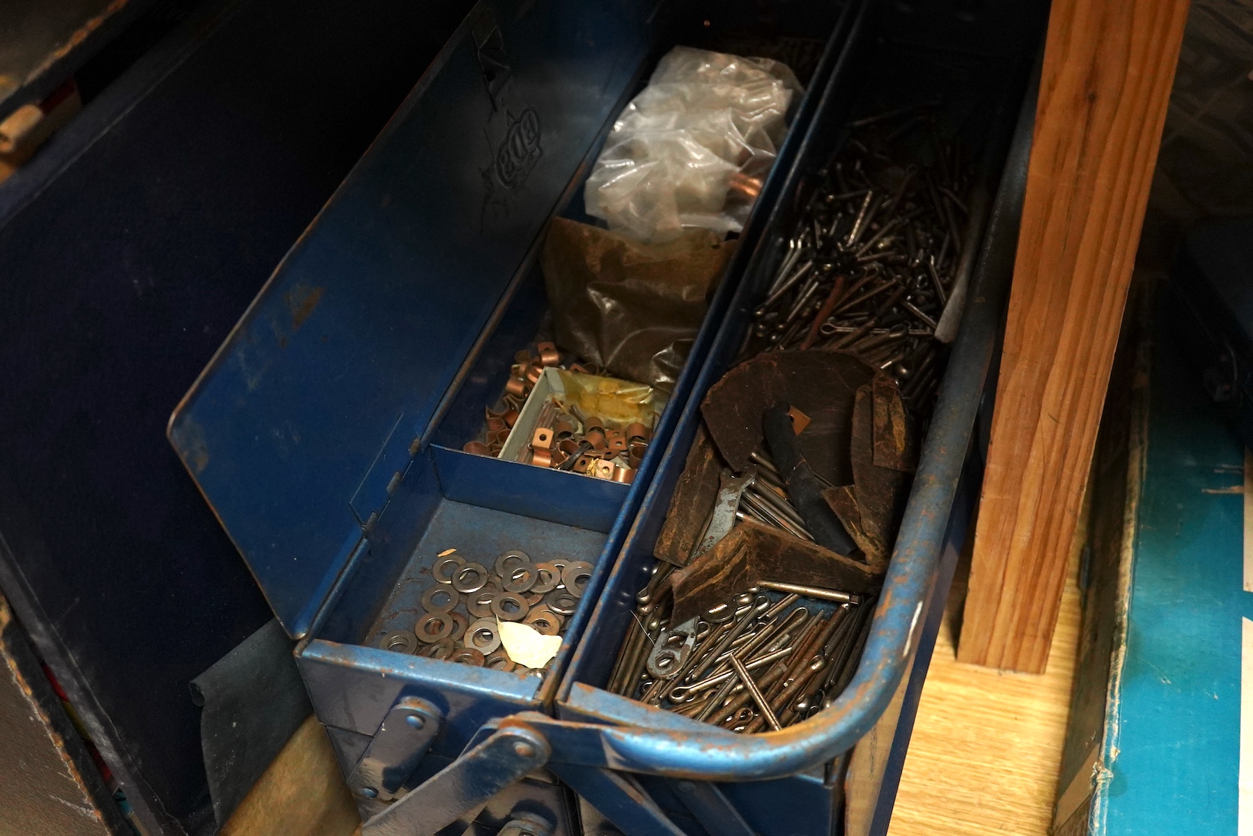 Two double-sided storage cases of valves for radio and television, etc. manufactured by Mullard, Pinnacle, Ediswan, Mazda, Marconi, etc., most in their original card boxes, together with a collection of tools including t